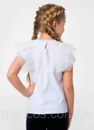 Нарядная школьная блузка от Smil с коротким рукавом с фатиновыми оборками и бант. . фото 3