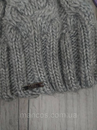 Шапка зимняя вязаная на флисовом подкладе с меховым помпоном. Узор вязки "косы".. . фото 4