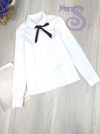 Блузка для девочки белая с длинным рукавом с черным бантом- галстуком, застёжка . . фото 2