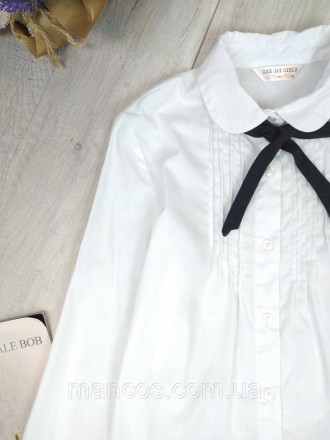Блузка для девочки белая с длинным рукавом с черным бантом- галстуком, застёжка . . фото 3