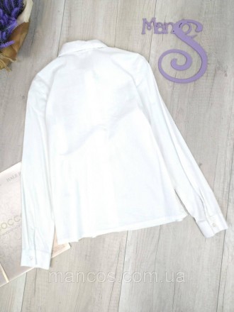 Блузка для девочки белая с длинным рукавом с черным бантом- галстуком, застёжка . . фото 5