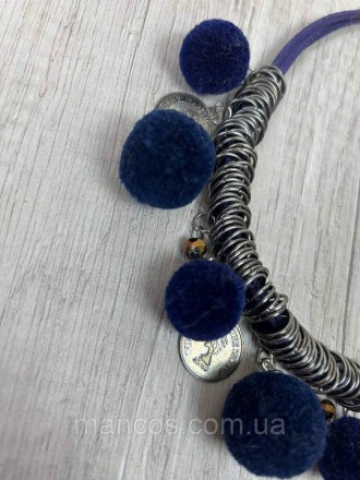 Колье синее из замши с подвесками- помпоны, монеты, кольца
Состояние б/у, в идеа. . фото 4