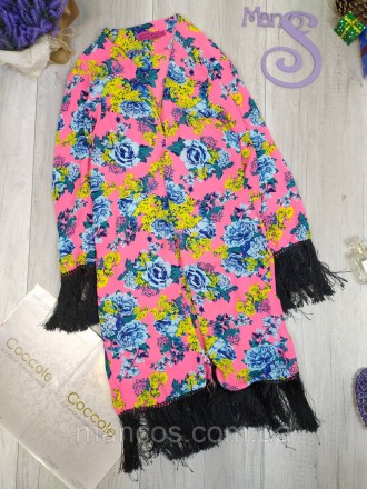 Кардиган женский Boohoo накидка с длинным рукавом и бахромой разноцветный с цвет. . фото 2