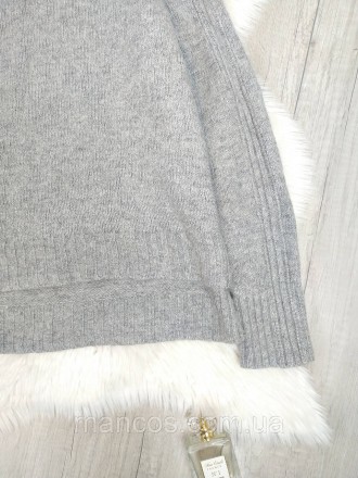  Женский теплый, мягкий серый вязаный свитер с удлиненной спинкой. Рукав реглан,. . фото 7