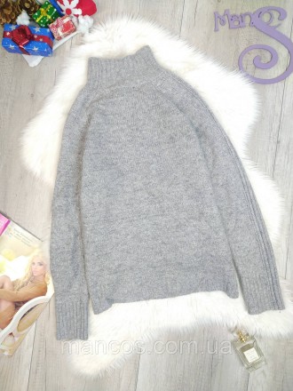  Женский теплый, мягкий серый вязаный свитер с удлиненной спинкой. Рукав реглан,. . фото 5