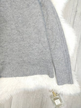  Женский теплый, мягкий серый вязаный свитер с удлиненной спинкой. Рукав реглан,. . фото 4