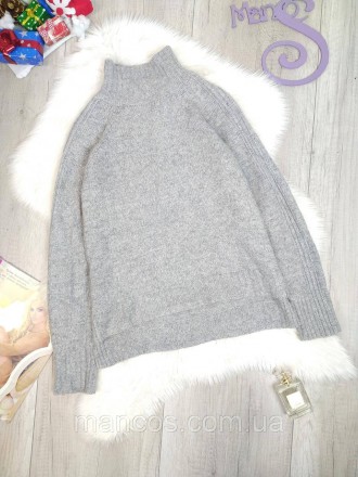  Женский теплый, мягкий серый вязаный свитер с удлиненной спинкой. Рукав реглан,. . фото 2