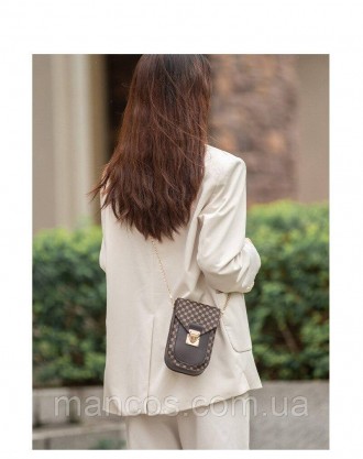 Модная легкая маленькая коричневая сумка в горошек в стиле ретро, через плечо с . . фото 3