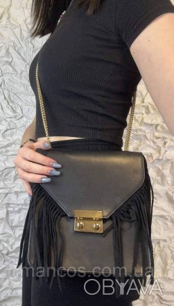Женская кожаная сумка Genuine Leather черная через плечо