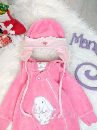 Теплый мягкий комплект розовый для новорожденной девочки до трех месяцев. Комбин. . фото 3