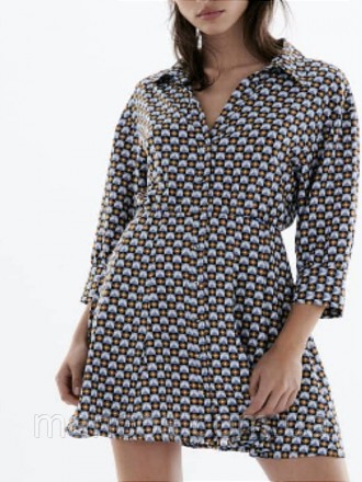 Уникальное женское мини-платье-рубашка от Zara с изысканным геометрическим принт. . фото 2