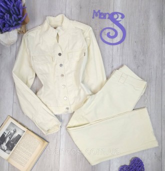 Польский женский хлопковый костюм Mes б/у молочного цвета. Костюм двойка-пиджак . . фото 2