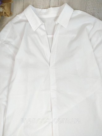 Женская рубашка блузка белая с длинным рукавом без застёжки, с отложным воротник. . фото 3