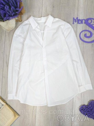 Женская рубашка блузка белая с длинным рукавом без застёжки, с отложным воротник. . фото 1