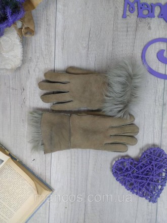 Женские зимние кожаные перчатки б/у, идеального качества. Цвет оливковый. Натура. . фото 4