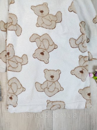 Теплый махровый халат б/у для девочки с принтом "Мишки" в коричнево-белом цвете.. . фото 7