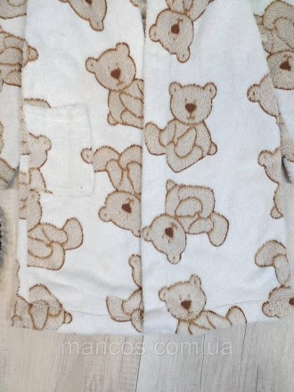 Теплый махровый халат б/у для девочки с принтом "Мишки" в коричнево-белом цвете.. . фото 4