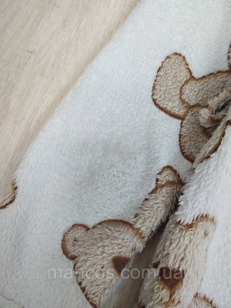 Теплый махровый халат б/у для девочки с принтом "Мишки" в коричнево-белом цвете.. . фото 9