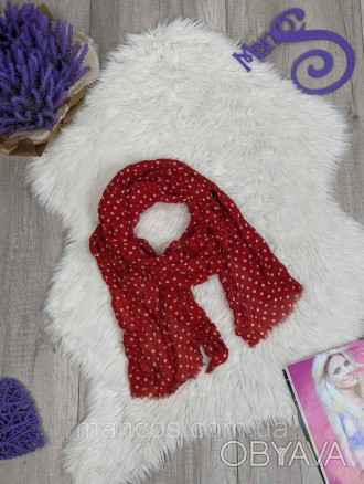Женский шарф демисезонный красный в белый горох 164х42