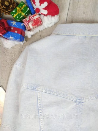 Короткий женский джинсовый пиджак Pull&Bear голубого цвета. Застежка-пуговицы. Р. . фото 6