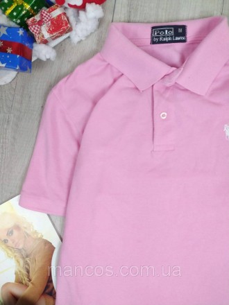 Женская розовая футболка-поло Polo by Ralph Lauren. Застежка-пуговицы, воротник-. . фото 3
