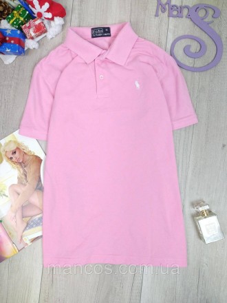 Женская розовая футболка-поло Polo by Ralph Lauren. Застежка-пуговицы, воротник-. . фото 2