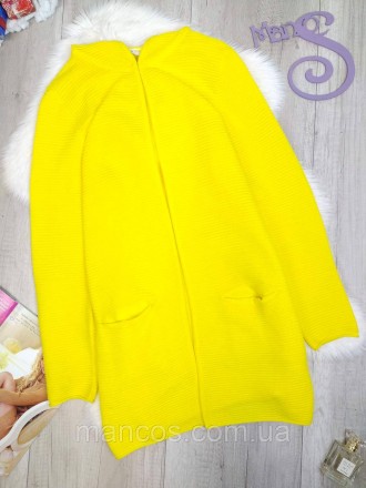 Теплый женский кардиган Сecil желтого цвета с капюшоном и карманами без застежки. . фото 2