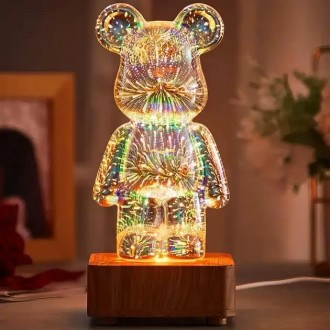 3D-нічник скляний з ефектом феєрверку у формі ведмедика RGB Bearbrick LED Світил. . фото 6
