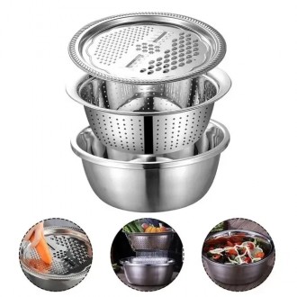 Многофункциональный кухонный набор из нержавеющей стали 3 в 1 Metal Basket Cutte. . фото 2