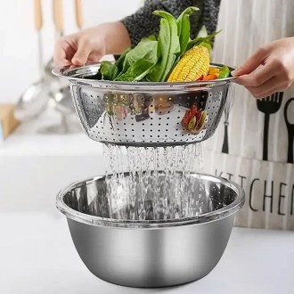 Многофункциональный кухонный набор из нержавеющей стали 3 в 1 Metal Basket Cutte. . фото 7