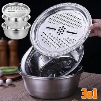 Багатофункціональний кухонний набір із неіржавкої сталі 3 в 1 Metal Basket Cutte. . фото 3