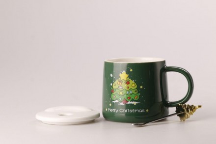 
Чашка керамическая 500 мл Merry Christmas с крышкой и ложкой Зеленый
Керамическ. . фото 3