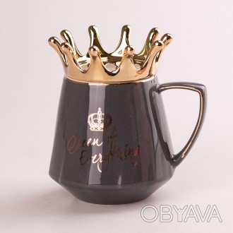 Эксклюзивная керамическая чашка Queen of Everything 400мл Кружка серая с крышкой