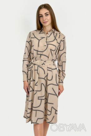 
Базовое женское платье в длине миди из вискозы с принтом. Струящийся материал п. . фото 1