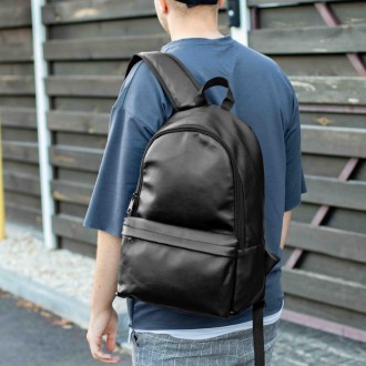 Стильный молодежный городской рюкзак TEST черный из эко кожи для повседневной но. . фото 5