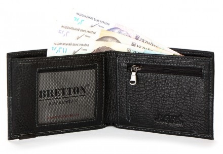 Мужской кожаный кошелек для банкнот Bretton, серия Black Edition. Изготовлен из . . фото 3