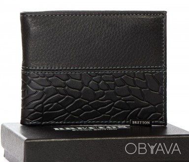 Мужской кожаный кошелек для банкнот Bretton, серия Black Edition. Изготовлен из . . фото 1