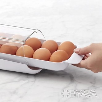 Лоток під нахилом для зберігання яєць у холодильнику на 12шт з висувним лотком.
. . фото 1
