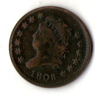 США 1 цент 1808 рік муляж №035. . фото 3
