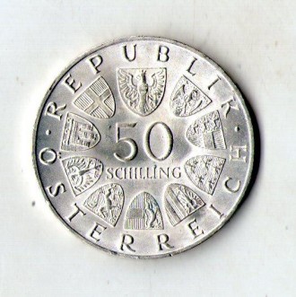 АВСТРІЯ 50 шиллингів 1971 рік ювілейна срібло 20 гр. №004А. . фото 3
