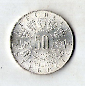 АВСТРІЯ 50 шиллингів 1963 рік ювілейна срібло 20 гр. №008А. . фото 3