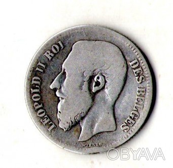 Бельгія - Бельгия › Король Леопольд II 2 франка 1868 Срібло 0.900, 9.7 g, №715. . фото 1