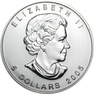 Канада 5 долларов, 2004-2020 Кленовый лист срібло 0.999, 31.39g, ø 38mm 1 унція. . фото 3