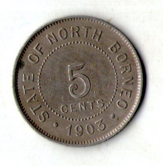 Северное Борнео › Британский протекторат 5 центів 1903 рік Едвард VII №814. . фото 2
