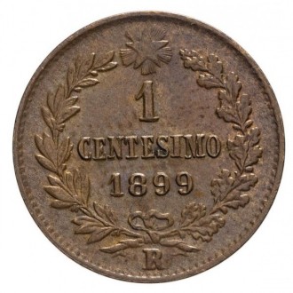 Италия › Король Умберто I 1 чентезимо, 1895-1900 Медь, 1g, ø 15mm №297. . фото 3