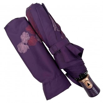 Женский полуавтоматический зонтик с принтом цветочков и бабочек от производителя. . фото 3