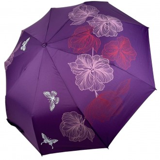 Женский полуавтоматический зонтик с принтом цветочков и бабочек от производителя. . фото 2