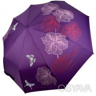 Женский полуавтоматический зонтик с принтом цветочков и бабочек от производителя. . фото 1