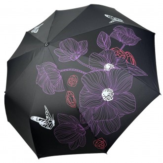 Женский полуавтоматический зонтик с принтом цветочков и бабочек от производителя. . фото 2