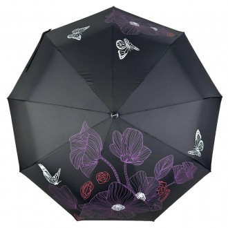 Женский полуавтоматический зонтик с принтом цветочков и бабочек от производителя. . фото 4